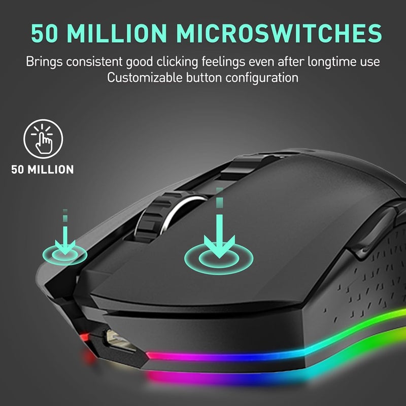 DAREU EM901X Wireless Gaming Mouse with Charging Dock Rechargeable RGB,12K DPI,7 Programmable Buttons High-Precision Sensor [300IPS] [1000Hz] for PC Notebook Mac - Image 5